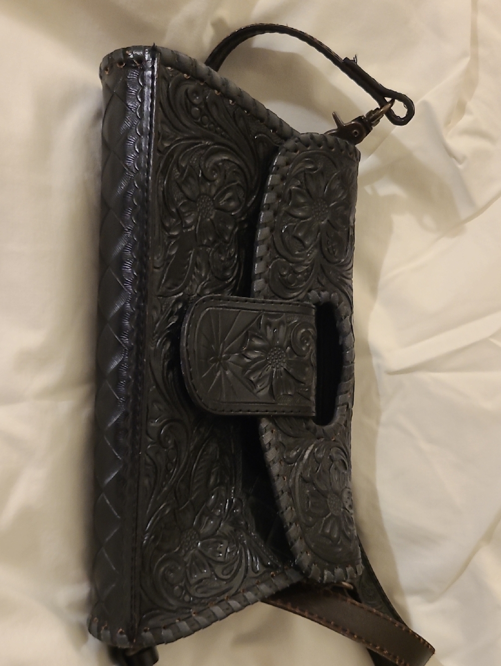 American Darling Black Embossed Floral Leather Clutch
